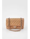  Beige Caviar Leather Medium Classic Double Flap Bag with Silver Chain