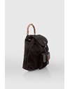 Black Suede and Leather Backpack with Bamboo Details
