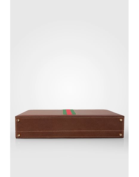 Brown Leather Briefcase with Green and Red Stripes