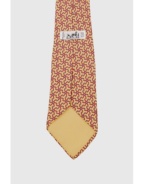 Yellow Mustard Silk Tie with Red Symbols