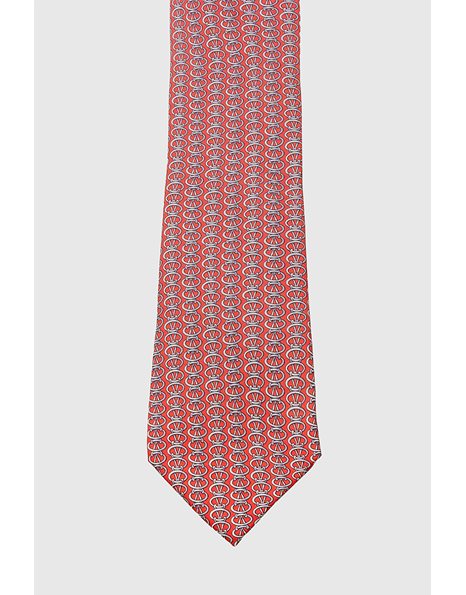 Red Silk Tie with Grey Symbols