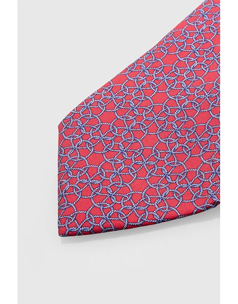 Red Silk Tie with Blue Symbols
