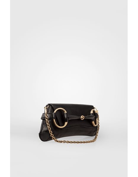 Small Black Leather Chain Horsebit Bag