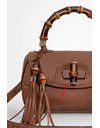 New Bamboo Top Handle Tassled Bag with Long Strap