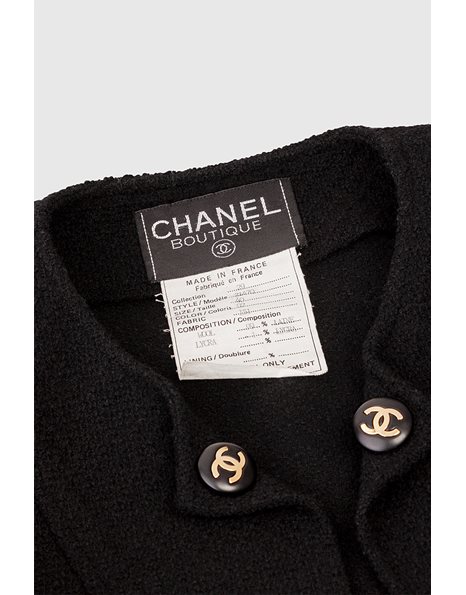 Μαύρο Ριχτό Tweed Σακάκι με CC Κουμπιά / Μέγεθος FR40 - Εφαρμογή: Small