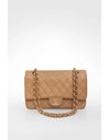  Beige Caviar Leather Medium Classic Double Flap Bag with Gold Chain