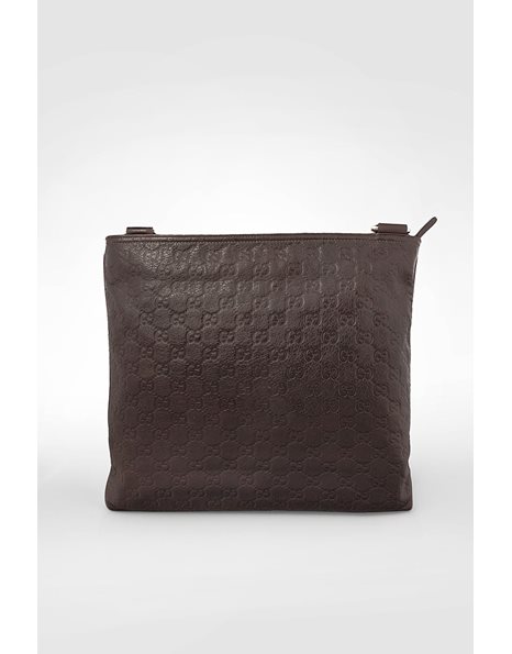 Dark Chocolate Brown Leather Guccissima Messenger Bag with Embossed Logo