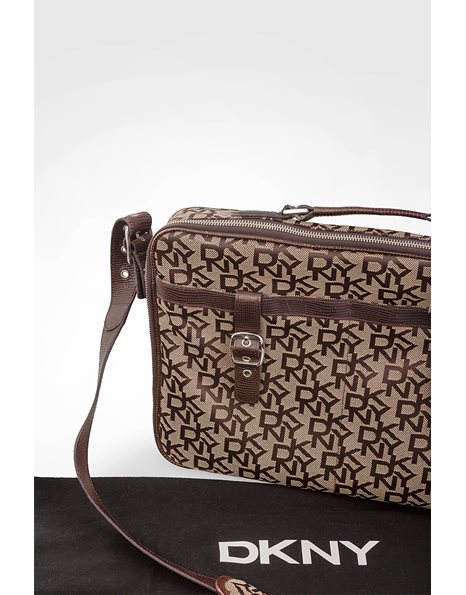 Beige Laptop Bag with Brown Leather Details 