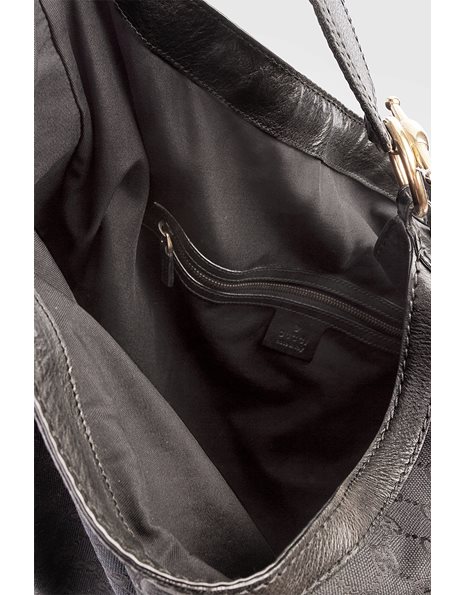 Μαύρη Υφασμάτινη GG Hobo Τσάντα με Χρυσές Μεταλλικές Λεπτομέρειες
