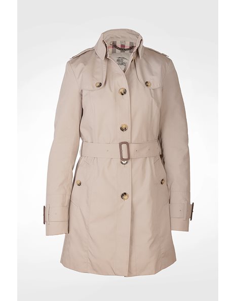 Classic Beige Knee-Length Trench Coat with Check Lining / Size: UK8 - Fit: Xsmall