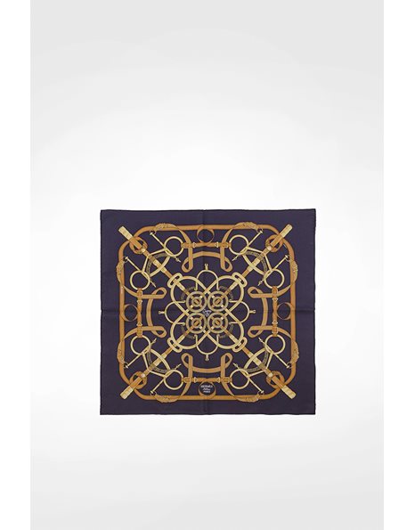 Small Navy Silk Scarf "Epergon d' Or" by Henri d' Origny