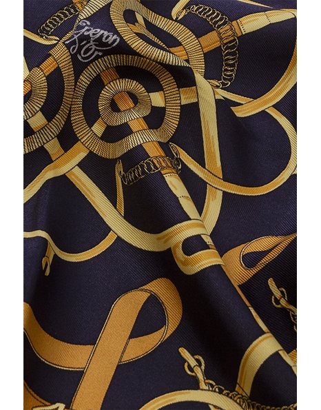 Small Navy Silk Scarf "Epergon d' Or" by Henri d' Origny