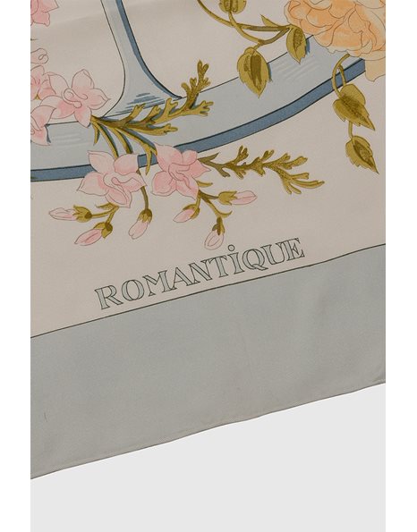 Ivory Floral Silk Scarf "Romantique" with Light Blue Frame