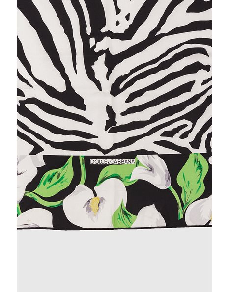 Zebra Print Silk Scarf with Black Floral Frame