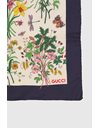Vintage Rare Ecru Silk Scarf "Flora" with Navy Frame