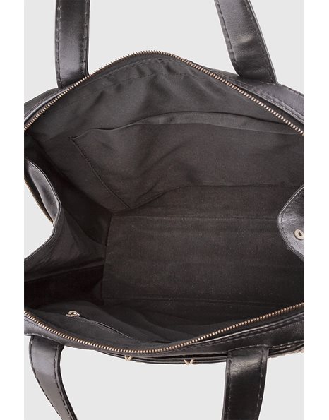 Black Leather Surpique Tote Bag
