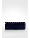 Navy Suede Studded Clutch with Gold Chain