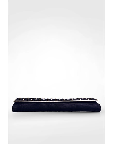 Navy Suede Studded Clutch with Gold Chain