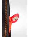 Black Leather Pochette with Orange Stitching and Silver Tone Chain