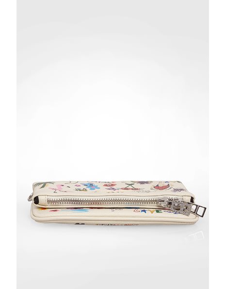 White Leather Rock Nano Clutch with Silver Chains
