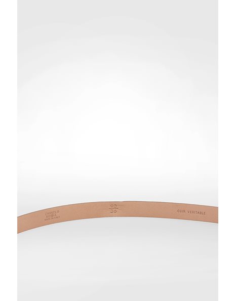 Brown Thin Leather Belt with Silver Tone CC