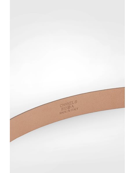 Brown Thin Leather Belt with Silver Tone CC