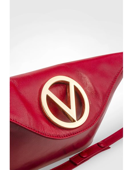 Κόκκινη Δερμάτινη Τσάντα Ώμου με V Λογότυπο