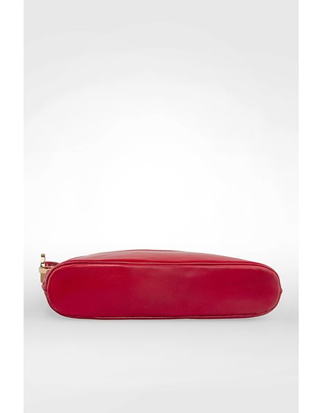 Red Leather Shoulder Bag with V Logo