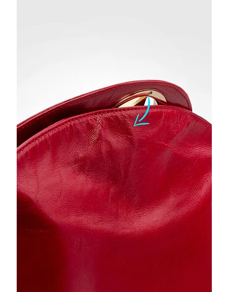 Red Leather Shoulder Bag with V Logo