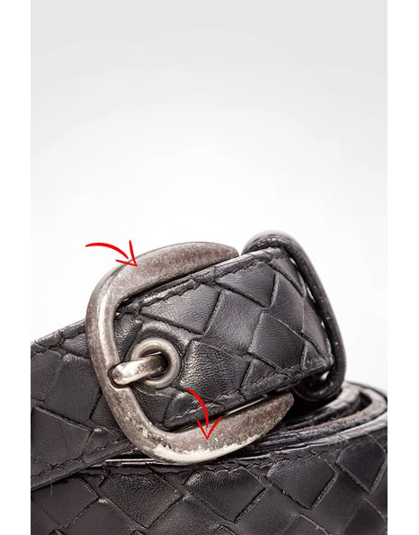 Black Leather Intrecciato Belt