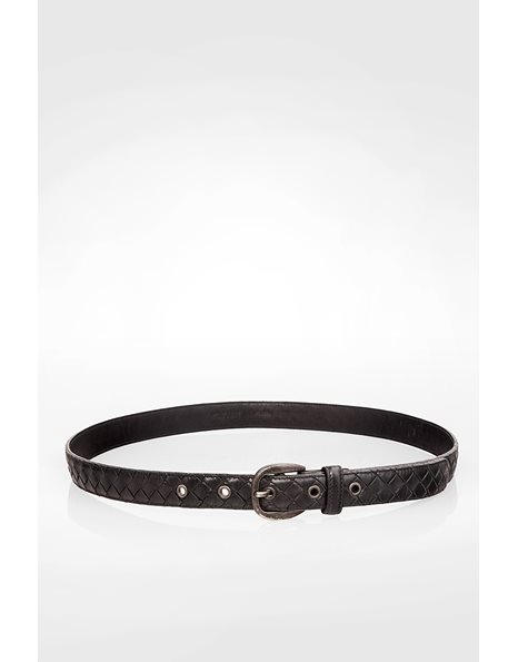 Black Leather Intrecciato Belt